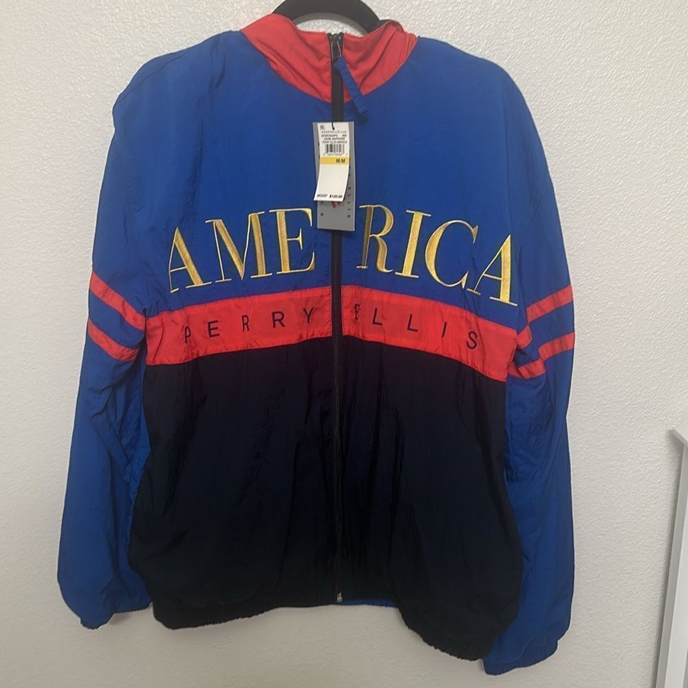 Perry Ellis Vibrant Blue and Red Windbreaker